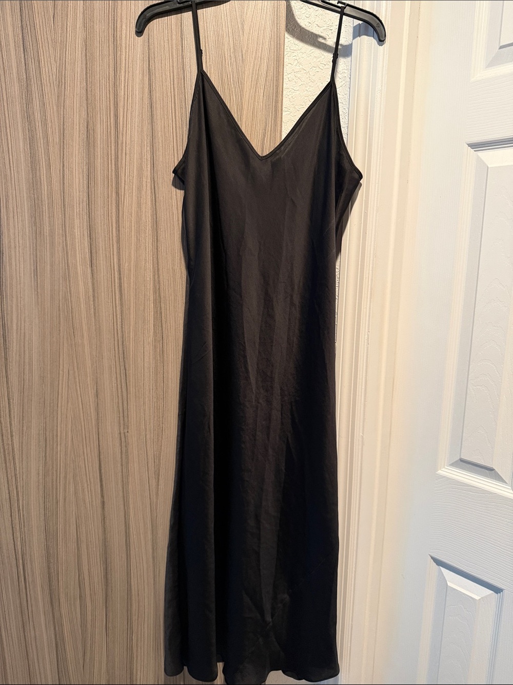 Wilfred Black Satin Maxi Slip Dress with Spaghetti Straps